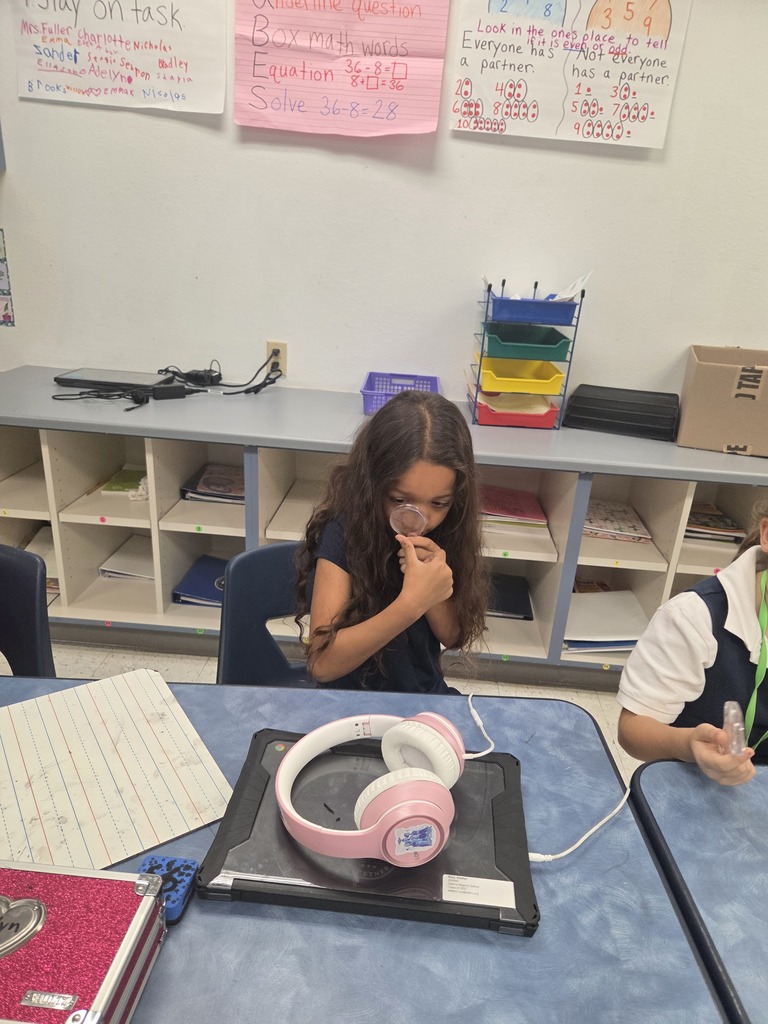 students using magnifying glasses