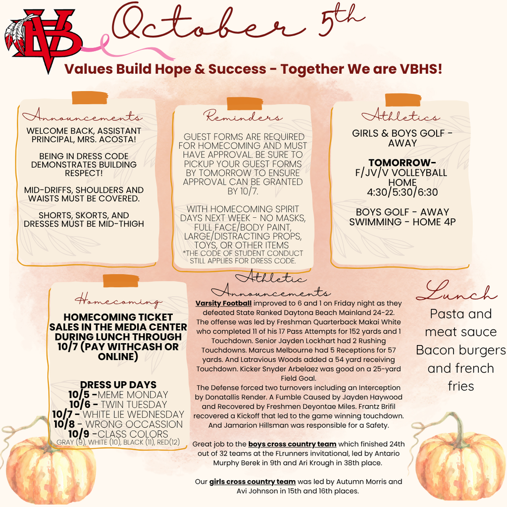 October 5th Announcements