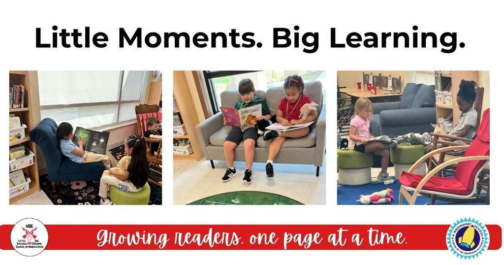 Pictures of students reading in the library space.