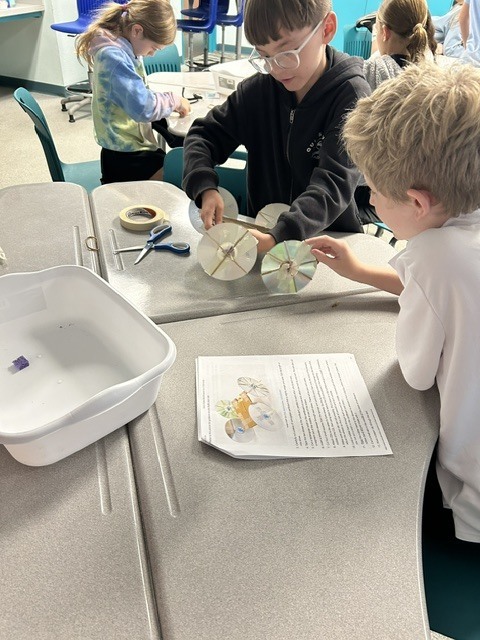 5th Grade students collaboratively working on STEM activity.