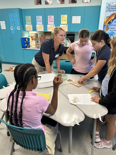 5th Grade students collaboratively working on STEM activity.