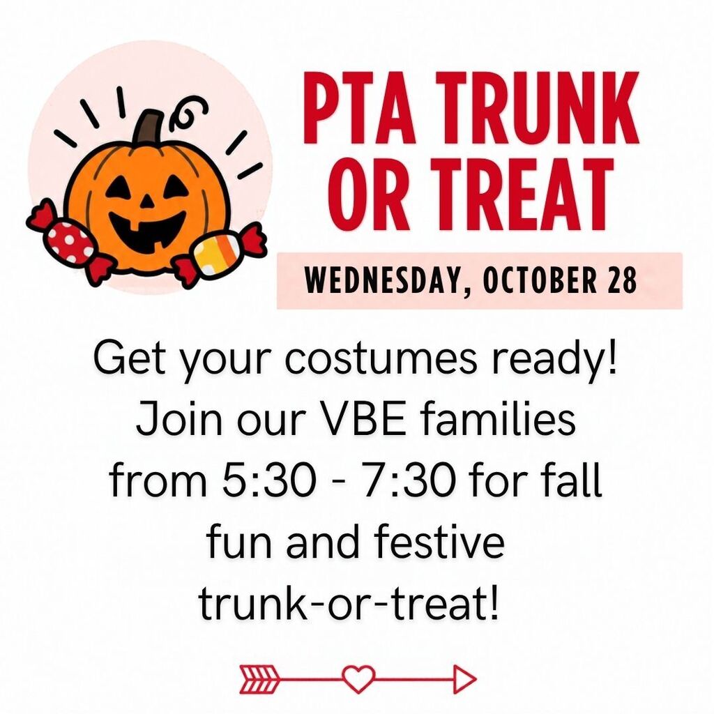 Wednesday, October 28: PTA Trunk or Treat. Families are invited to wear costumes and enjoy festive trunk-or-treat stations.