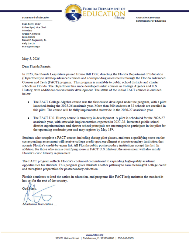 FLDOE FACT Letter