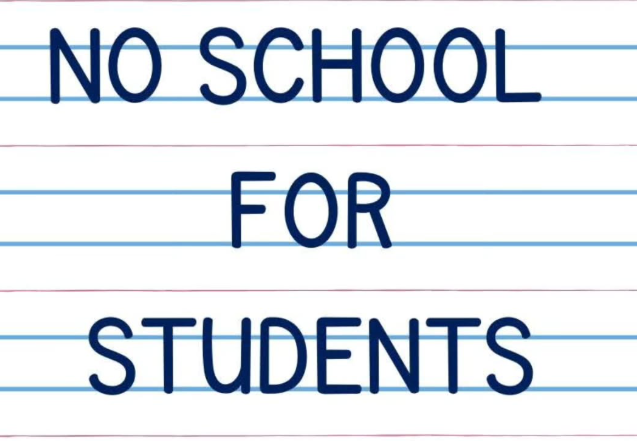 clip art all caps text that reads "no school for students"