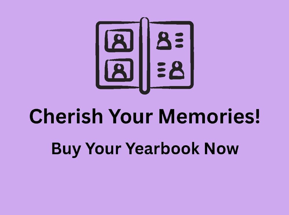 Graphic of yearbook Cherish Your Memories Buy Your Yearbook Now