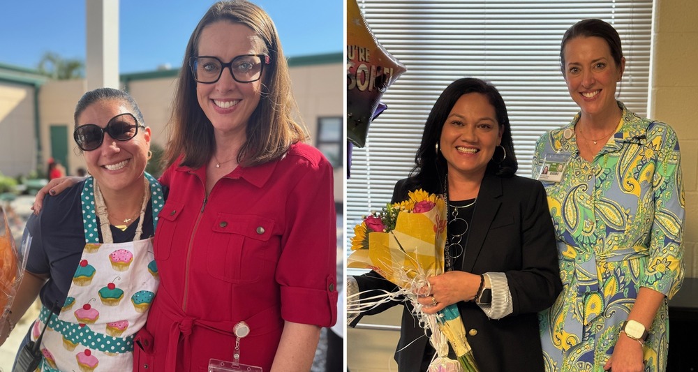 Photo 1: Principal of the Year - Samoset Elementary School Principal Sam Webb and Superintendent Dr. Laurie Breslin. Photo 2: Assistant Principal of the Year - Lincoln Memorial Middle School Assistant Principal Dr. Lisandra Tayloe and Superintendent Dr. Laurie Breslin.