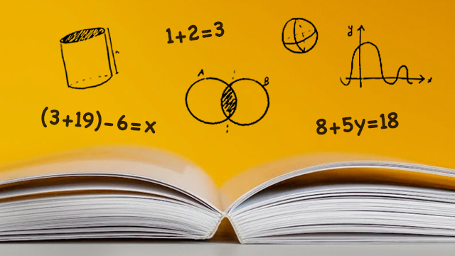 math equations float above a textbook