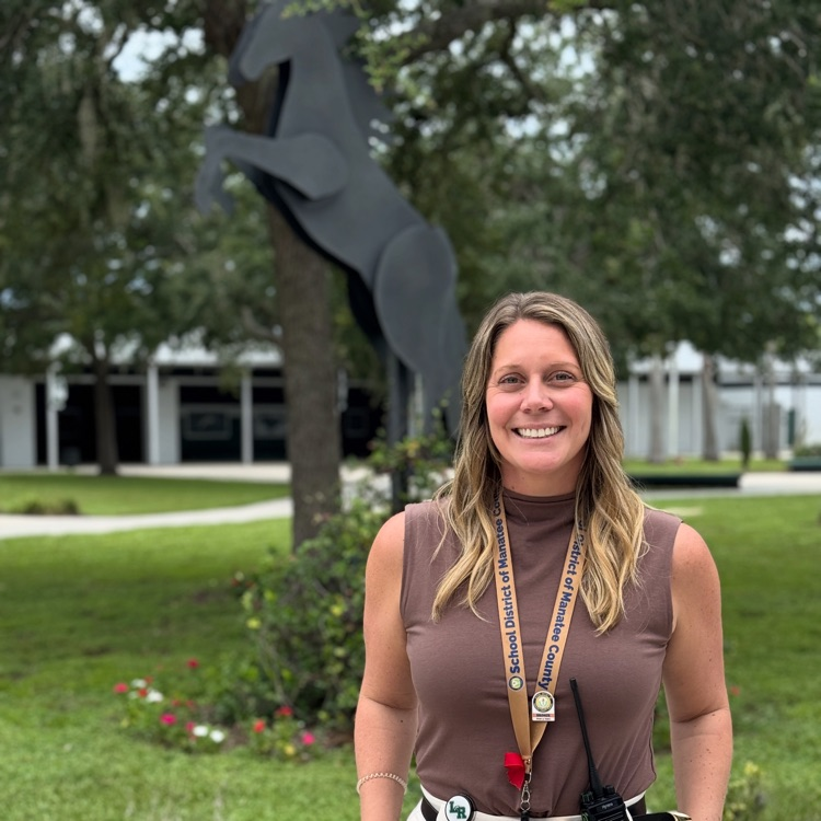 Lakewood Ranch High assistant principal Samantha Biggs smiles in the courtyard.
