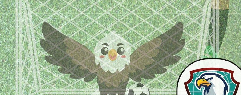Eagle clip art behind a soccer net with a soccer ball