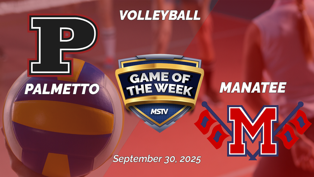 Logos for Palmetto and Manatee High Schools with a "Game of the Week" logo