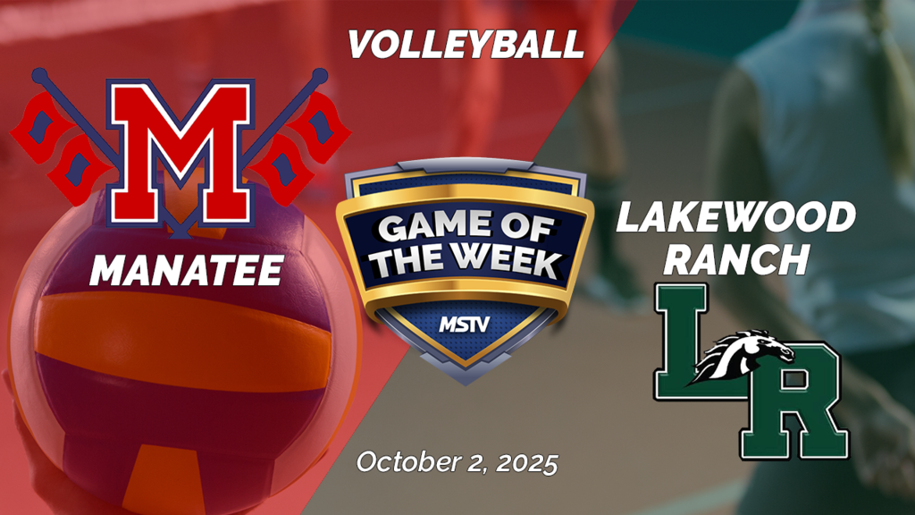 The logos for Manatee High and Lakewood Ranch High with "Game of the Week" logo