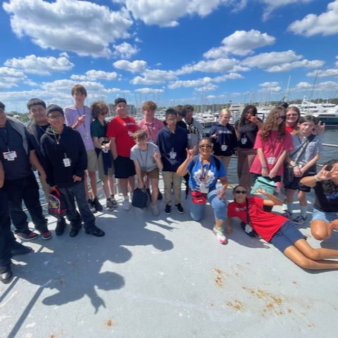 A large group of students on a field trip in St. Petersburg, Florida