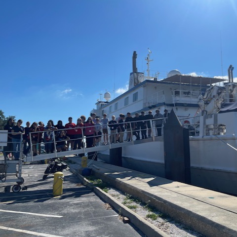 studious on the ramp of a research vessel while on a recent field trip to Saint Petersburg