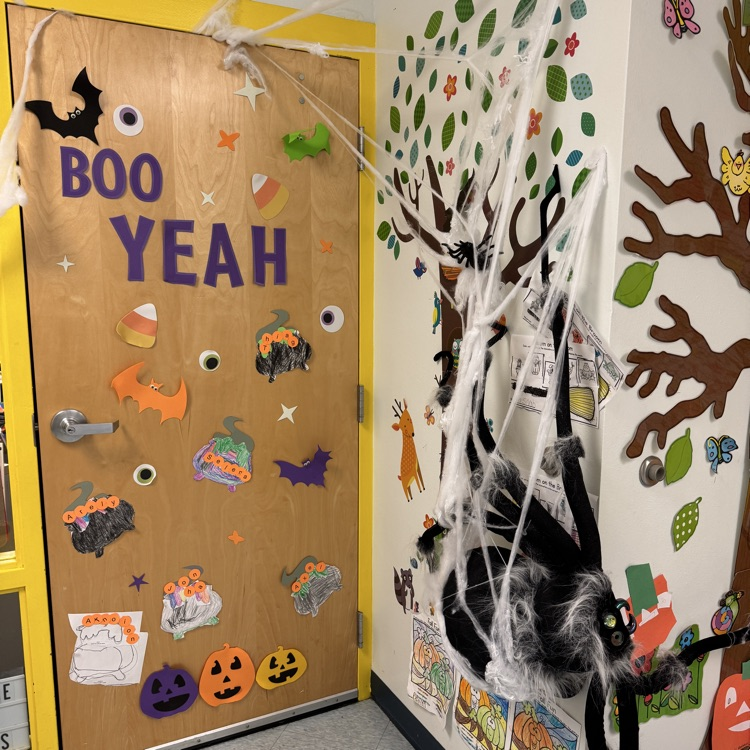 A decorated classroom door for Halloween 