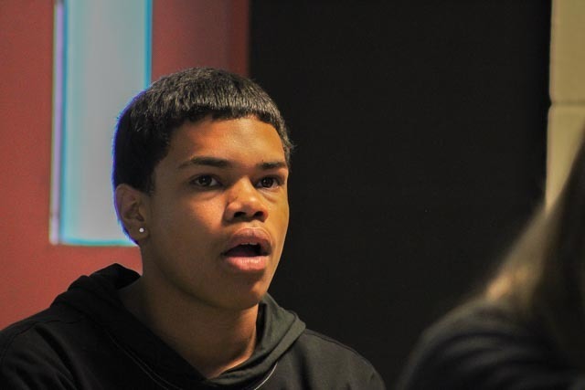 A student looks surprised by what he hears from a UF journalism instructor.
