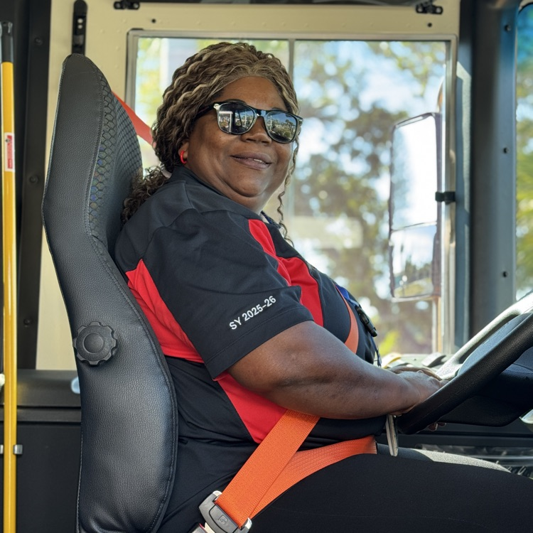 School bus driver behind the wheel