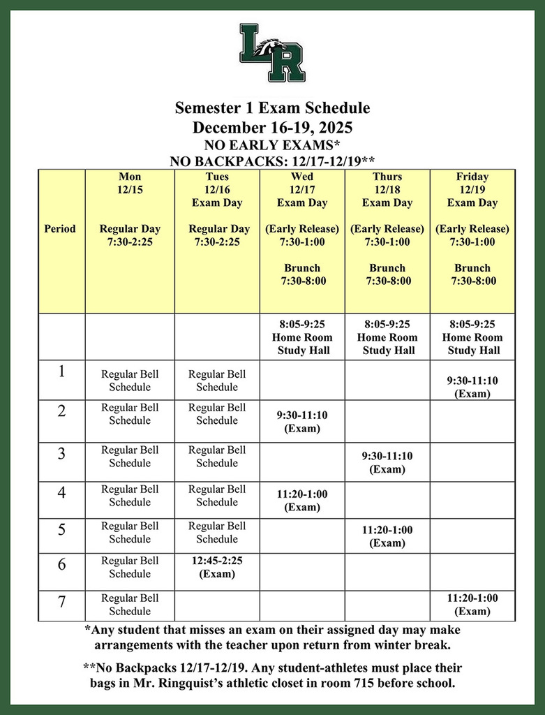 2025-26 Fall Exam Schedule