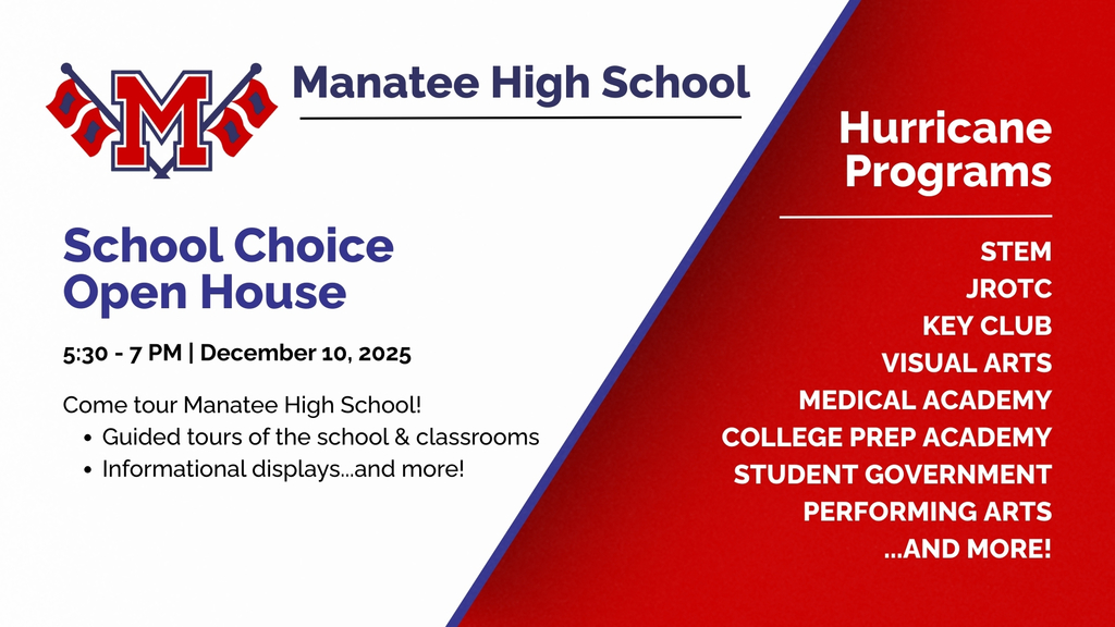 Manatee High School Open House December 10 from 5:30-7pm