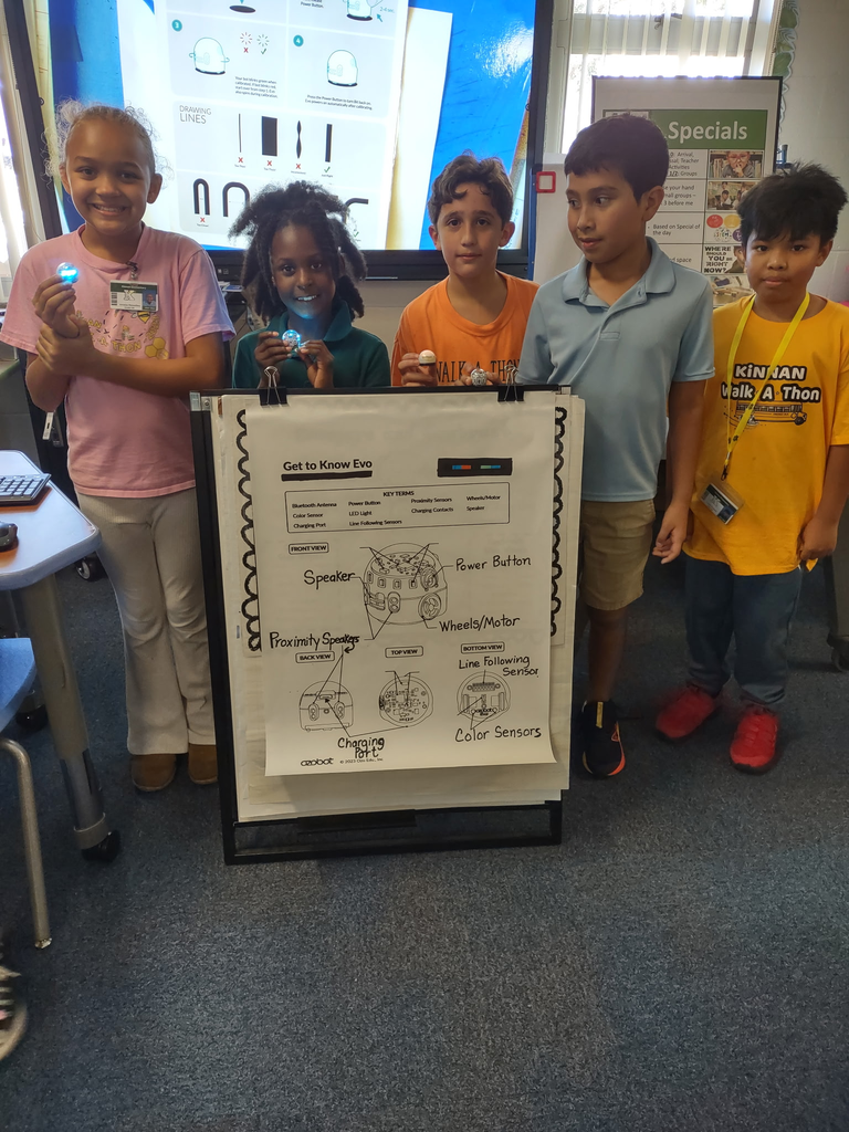 Students demonstrating how their small robots called Ozobots work.