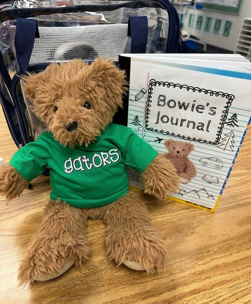 A bear wearing a green shirt which reads, "gators".