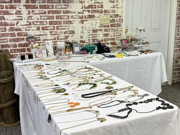 A table covered in jewelry