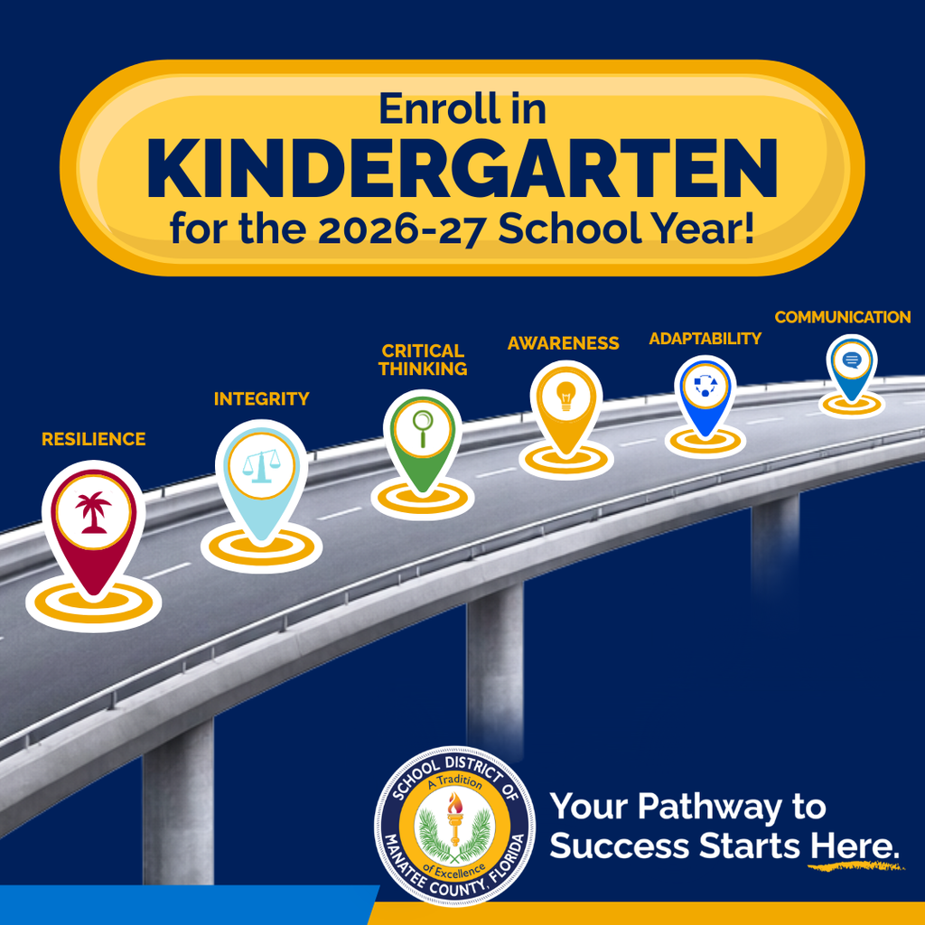 A graphic that says "Enroll in Kindergarten for the 2026-27 school year!"