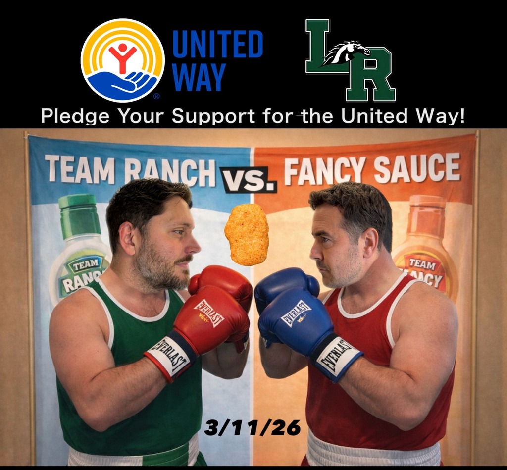 Two men wearing boxing gloves facing-off with a chicken nugget in between them.