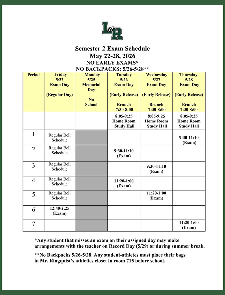 Spring 2026 LRHS exam schedule