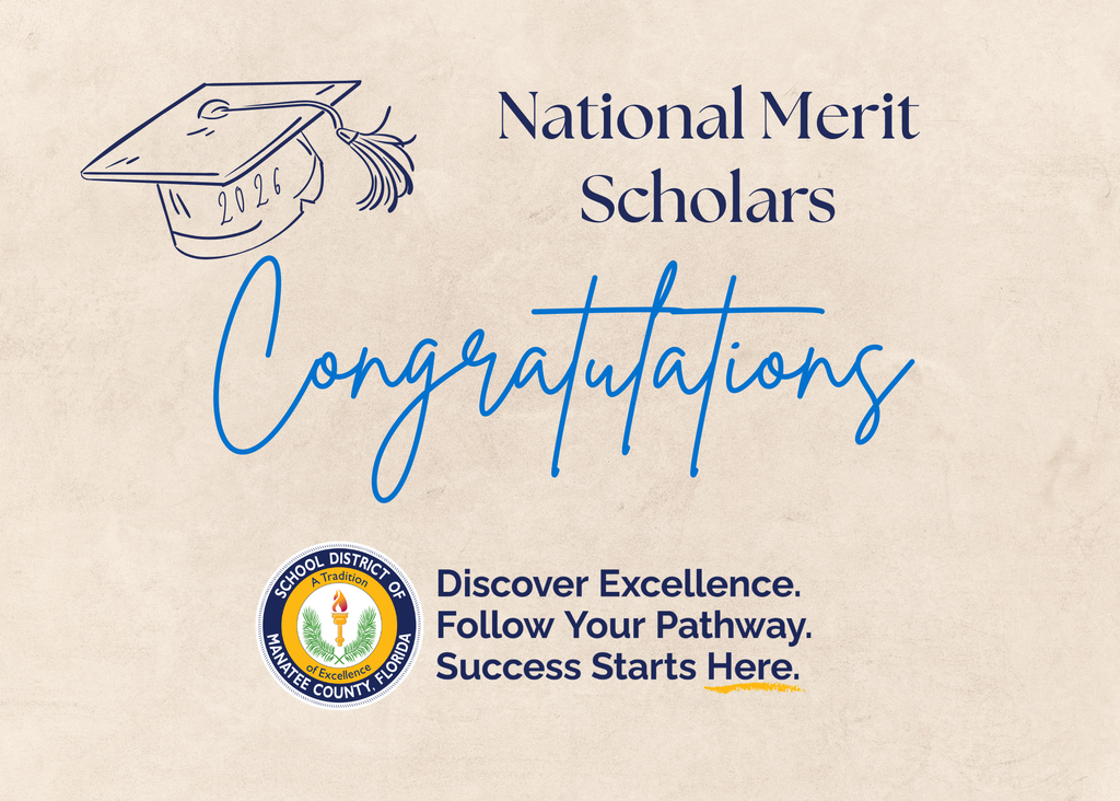 A graphic that reads, "National Merit Scholars, Congratulations" 