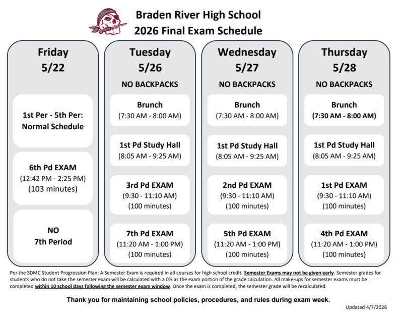 BRHS Exam Schedule