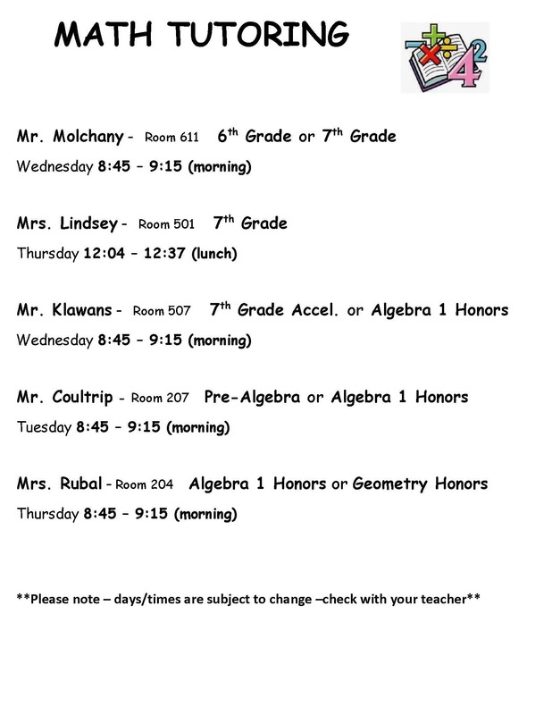 Math Tutoring Schedule
