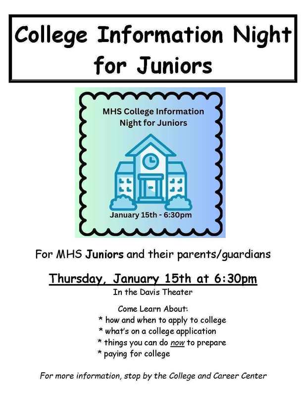 MHS College Information Night for juniors event flyer