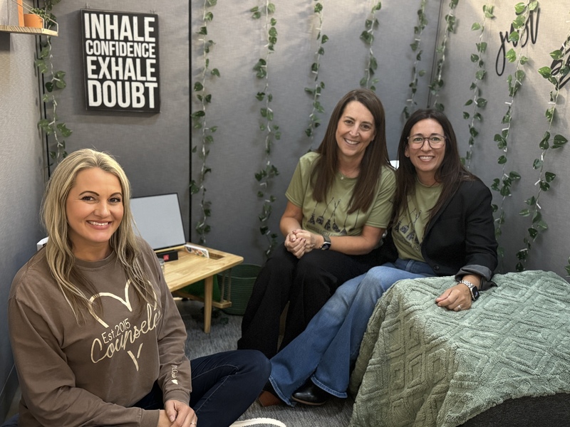 Three school counselors sitting in the Zen Pen