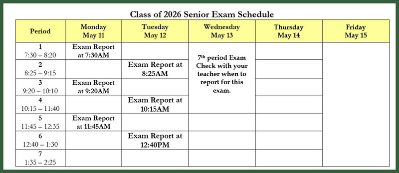 senior exam schedule