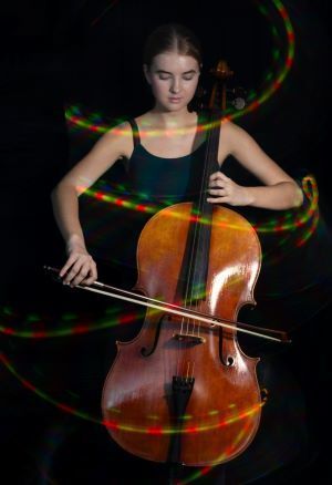 Keely Gamble's art piece with a cello