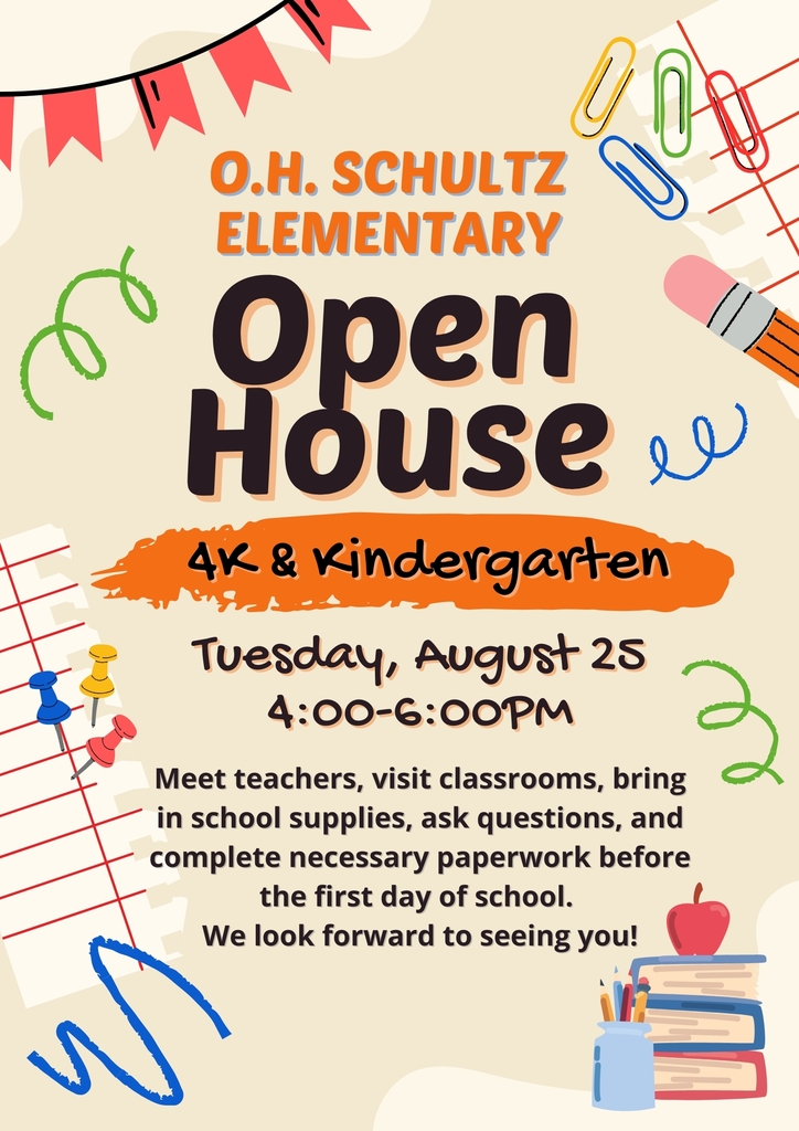 4K and Kindergarten Open House will be August 25th from 4pm-6pm