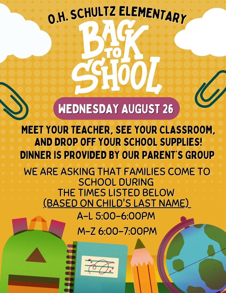 Back to School Night is Wednesday August 26th from 5:00pm-7:00pm