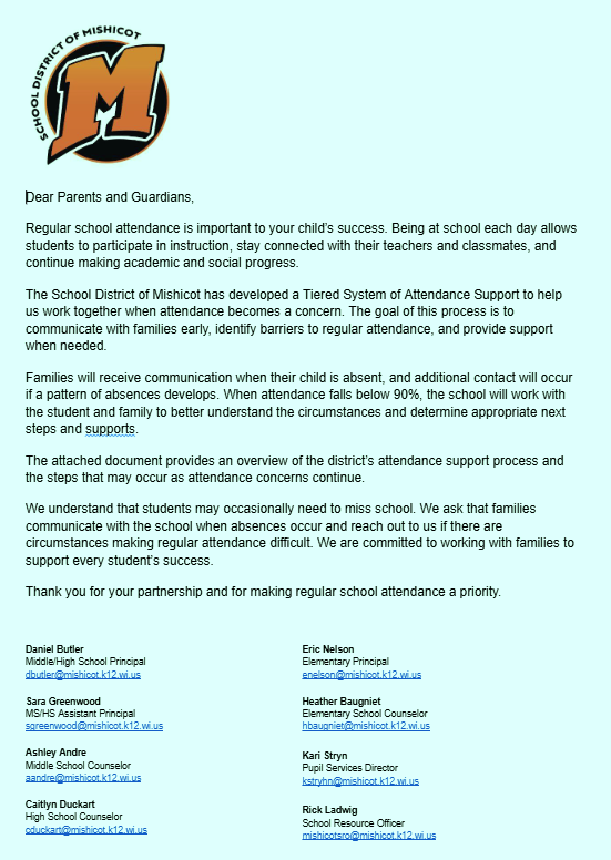 Attendance Guidellines letter