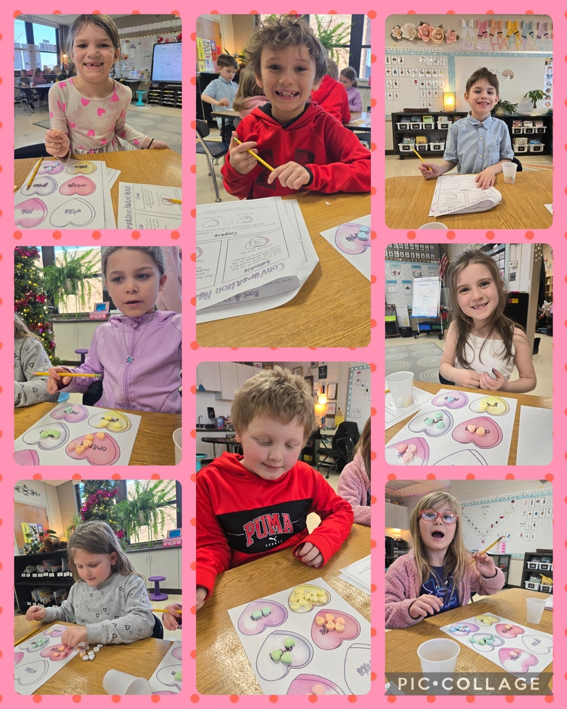 students counting and sorting heart candy