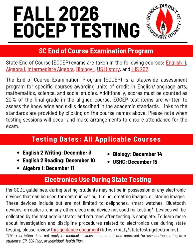 FALL 2026 EOCEP Testing Dates and Information