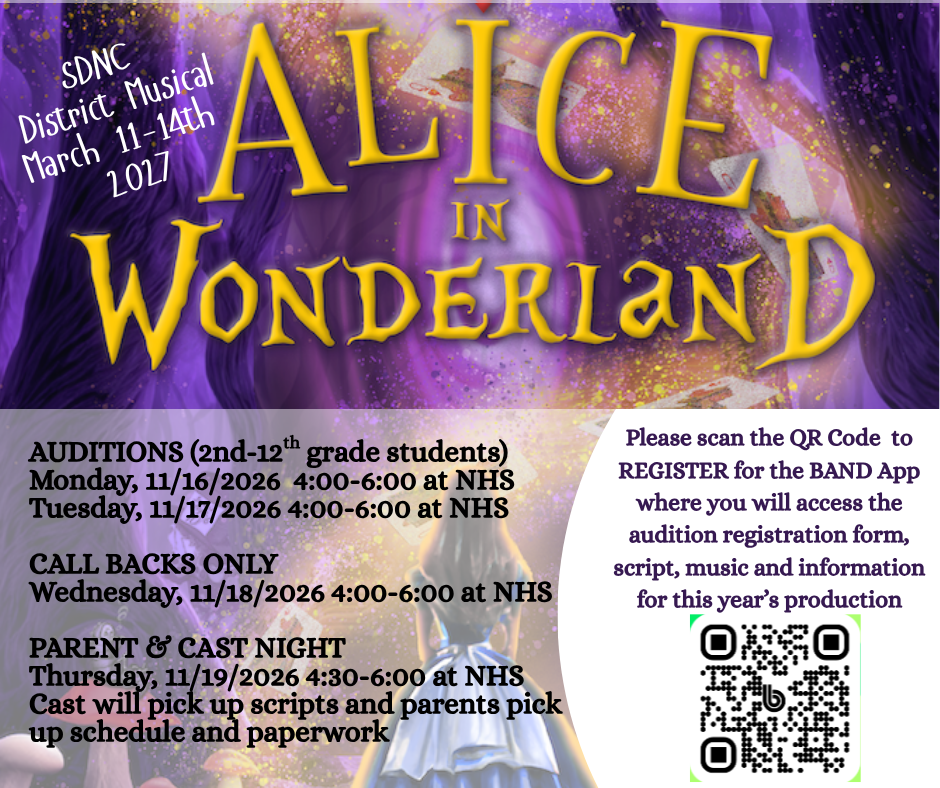 SDNC District Musical March 11-14 2027 Flyer