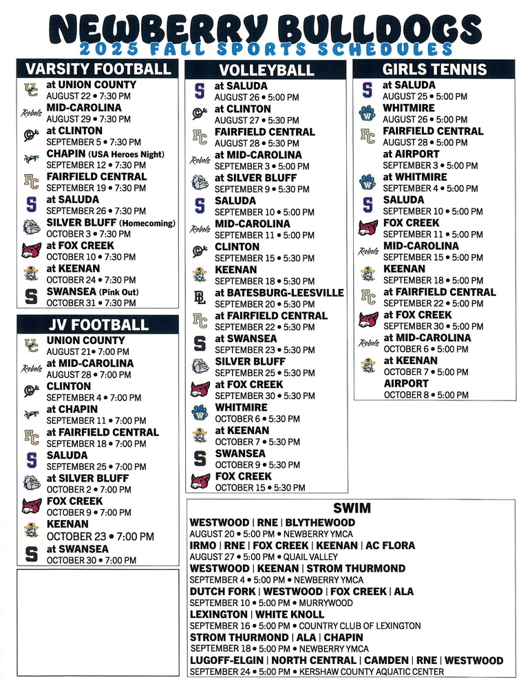 Fall Sports Schedule