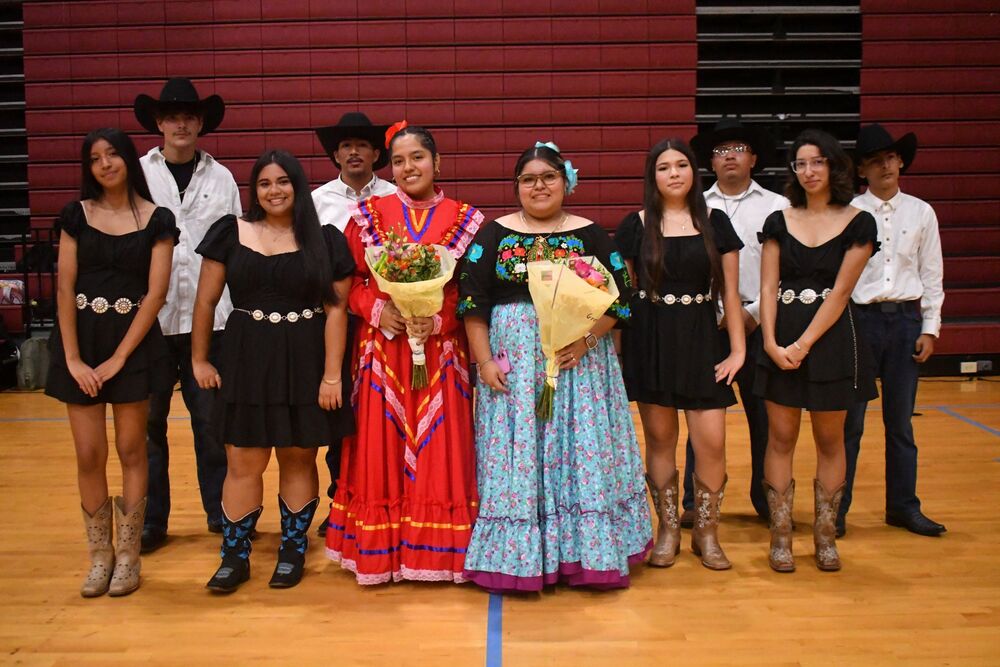 Students who participated in the traditional dances at the Hispanic Heritage Assembly