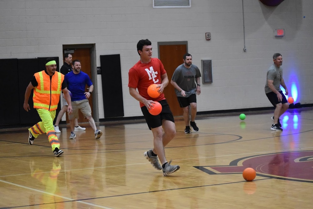 Picture of staff playing dodge ball