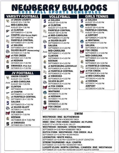 2025 Fall Sports Schedule (Newberry High School)