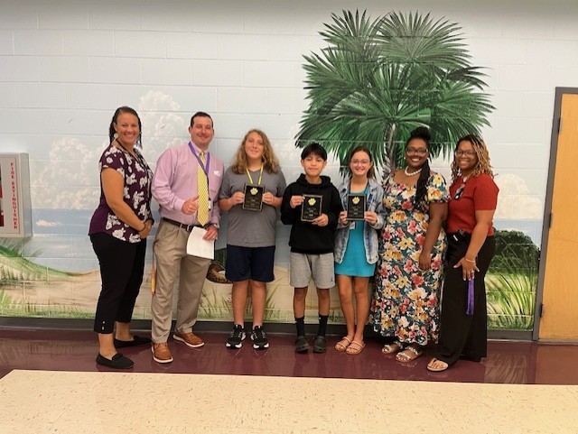 Students of the Month and Admin. (Dr. Jeter, Mr. Reid, B. Cruickshanks, M. Perez, A. Wainwright, Ms. Brown, and Mrs. Drayton) * Left to Right