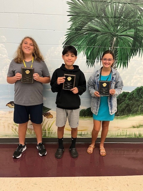 Students of the Month (August 2025) Braxton Cruickshanks-7th, Melvin Perez-8th, Amelia Wainwright-6th) * Left to Right