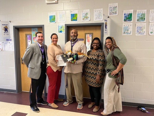 Picture 4: Left to Right: Mr. Reid, Dr. Jeter, Mr. Singleton, Ms. Brown & Mrs. Drayton *Teacher of the Month & Admin.