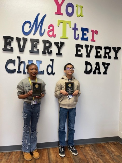  Students of the Month (Left to Right) Taylor Bates-7th Grade, Carter Dean-6th Grade-Not Pictured Tristan Brown (will receive award at a later date) 💜💛 GO TIGERS! 💛💜