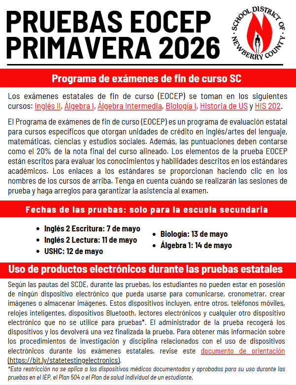 EOC Spring Testing Schedule